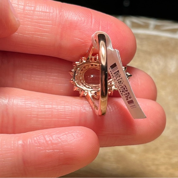 Synthetic Morganite & White Zircon Tear Drop Rose Gold Over Sterling Silver Ring - Picture 12 of 13